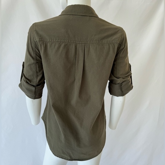 BCBG MaxAzria Cargo Button down Collared Shirt, Size XS Military Green - Picture 2 of 8
